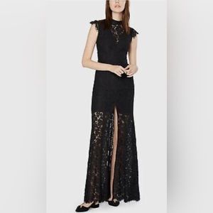 NWOT Fame & Partners Formal Black Lace Slitted Layered Floral Maxi Sheath Dress